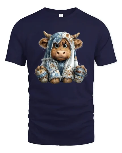 Cozy Highland Cow Wrapped in Blanket Cute Tee Unisex - navy t-shirt on white background