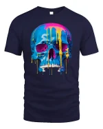 Neon Melt Skull Graphic Tee for Streetwear Style - navy t-shirt on white background