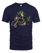 Cool Biker Alligator Motorcycle Graphic Tee - navy t-shirt on white background