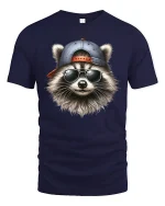 Cool Raccoon Sunglasses and Cap Graphic Tee Unisex - navy t-shirt on white background