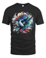 Colorful Betta Fish Art Tee With Flowing Abstract Motion - black t-shirt on white background