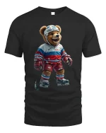 Funny Hockey Bear Graphic Tee With Playful Sports Style - black t-shirt on white background