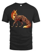 Elegant Fox Art Tee With Glowing Ornamental Pattern Design - black t-shirt on white background