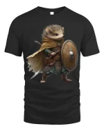 Brave Hedgehog Warrior Art Tee With Cute Fantasy Adventure - black t-shirt on white background