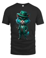 Funny Gangster Cat Art Tee With Stylish Mafia Suit Vibes - black t-shirt on white background