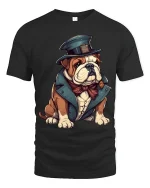 Funny Gentleman Bulldog Art Tee With Dapper Vintage Style - black t-shirt on white background