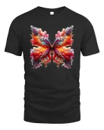 Colorful Butterfly Art Tee With Flowing Abstract Wing Design - black t-shirt on white background