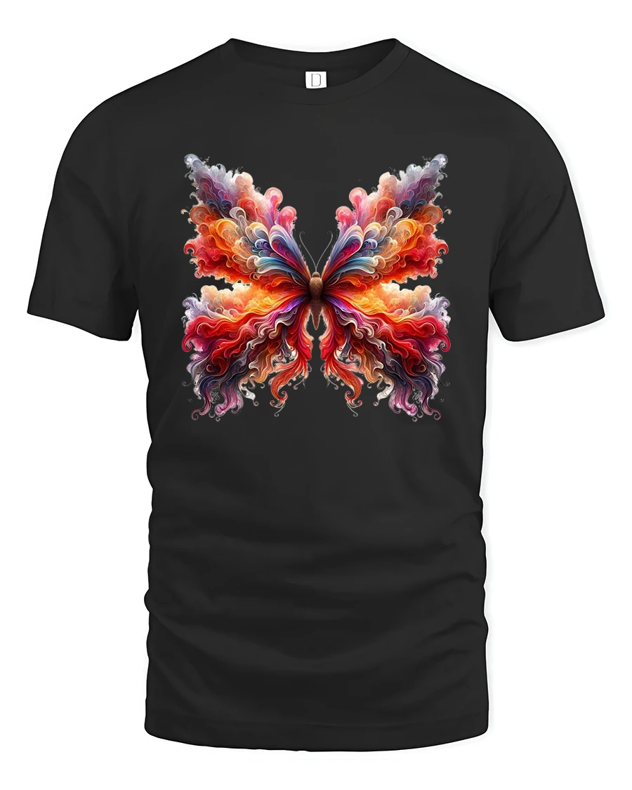 Colorful Butterfly Art Tee With Flowing Abstract Wing Design - 1 Colorful Butterfly Art Tee With Flowing Abstract Wing Design - black t-shirt on white background