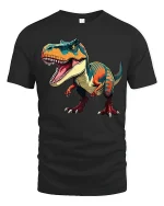 Fierce T Rex Dinosaur Art Tee With Bold Roaring Attitude - black t-shirt on white background