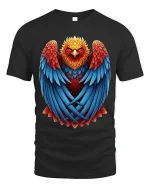 Majestic Fire Phoenix Art Tee With Bold Feather Power Style - black t-shirt on white background