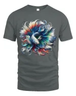 Colorful Betta Fish Art Tee With Flowing Abstract Motion - gray t-shirt on white background