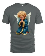 Praying Angel Child Art Tee With Peaceful Spiritual Feeling - gray t-shirt on white background