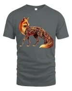 Elegant Fox Art Tee With Glowing Ornamental Pattern Design - gray t-shirt on white background