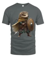 Brave Hedgehog Warrior Art Tee With Cute Fantasy Adventure - gray t-shirt on white background
