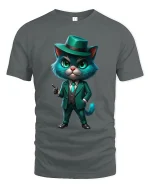 Funny Gangster Cat Art Tee With Stylish Mafia Suit Vibes - gray t-shirt on white background