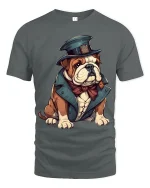 Funny Gentleman Bulldog Art Tee With Dapper Vintage Style - gray t-shirt on white background