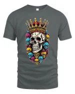 Royal Crown Skull Art Tee With Bold Colorful Rebel Style - gray t-shirt on white background