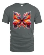 Colorful Butterfly Art Tee With Flowing Abstract Wing Design - gray t-shirt on white background