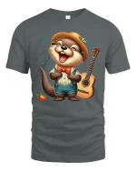 Funny Singing Otter Art Tee With Happy Music Lover Vibes - gray t-shirt on white background