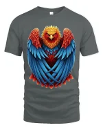 Majestic Fire Phoenix Art Tee With Bold Feather Power Style - gray t-shirt on white background