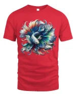 Colorful Betta Fish Art Tee With Flowing Abstract Motion - red t-shirt on white background