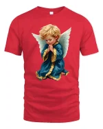 Praying Angel Child Art Tee With Peaceful Spiritual Feeling - red t-shirt on white background