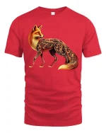 Elegant Fox Art Tee With Glowing Ornamental Pattern Design - red t-shirt on white background