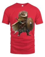 Brave Hedgehog Warrior Art Tee With Cute Fantasy Adventure - red t-shirt on white background