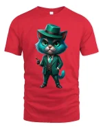 Funny Gangster Cat Art Tee With Stylish Mafia Suit Vibes - red t-shirt on white background