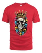 Royal Crown Skull Art Tee With Bold Colorful Rebel Style - red t-shirt on white background