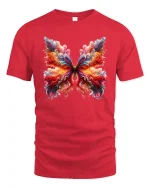 Colorful Butterfly Art Tee With Flowing Abstract Wing Design - red t-shirt on white background