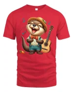 Funny Singing Otter Art Tee With Happy Music Lover Vibes - red t-shirt on white background
