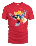 Colorful Flying Bird Art Tee With Splash Paint Energy - red t-shirt on white background