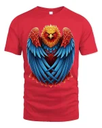 Majestic Fire Phoenix Art Tee With Bold Feather Power Style - red t-shirt on white background