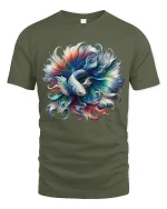 Colorful Betta Fish Art Tee With Flowing Abstract Motion - military green t-shirt on white background
