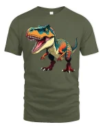 Fierce T Rex Dinosaur Art Tee With Bold Roaring Attitude - military green t-shirt on white background