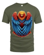 Majestic Fire Phoenix Art Tee With Bold Feather Power Style - military green t-shirt on white background