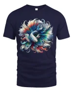 Colorful Betta Fish Art Tee With Flowing Abstract Motion - navy t-shirt on white background