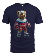 Funny Hockey Bear Graphic Tee With Playful Sports Style - navy t-shirt on white background