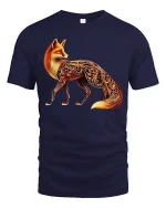 Elegant Fox Art Tee With Glowing Ornamental Pattern Design - navy t-shirt on white background