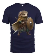 Brave Hedgehog Warrior Art Tee With Cute Fantasy Adventure - navy t-shirt on white background