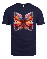 Colorful Butterfly Art Tee With Flowing Abstract Wing Design - navy t-shirt on white background