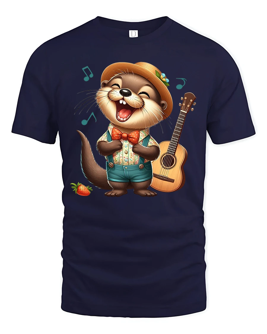 Funny Singing Otter Art Tee With Happy Music Lover Vibes - 1 Funny Singing Otter Art Tee With Happy Music Lover Vibes - navy t-shirt on white background