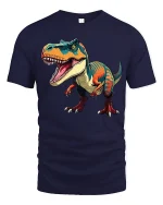 Fierce T Rex Dinosaur Art Tee With Bold Roaring Attitude - navy t-shirt on white background