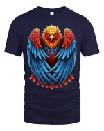 Majestic Fire Phoenix Art Tee With Bold Feather Power Style - navy t-shirt on white background