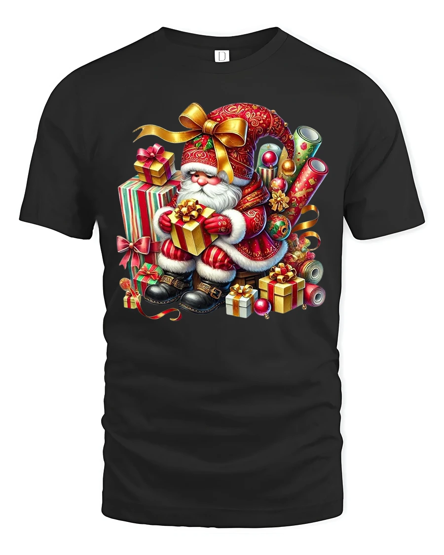 Classic Christmas Santa Gifts Tee With Festive Holiday Magic - 1 Classic Christmas Santa Gifts Tee With Festive Holiday Magic - black t-shirt on white background