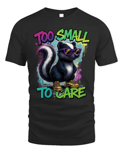 Too Small To Care Funny Skunk Graphic Tee With Cool Attitude - black t-shirt on white background