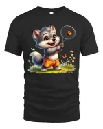 Happy Puppy Butterfly Catcher Graphic Tee With Cute Summer Vibes - black t-shirt on white background