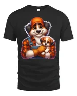 Loving Dog Parent And Puppy Hug Graphic Tee With Warm Family Feel - black t-shirt on white background