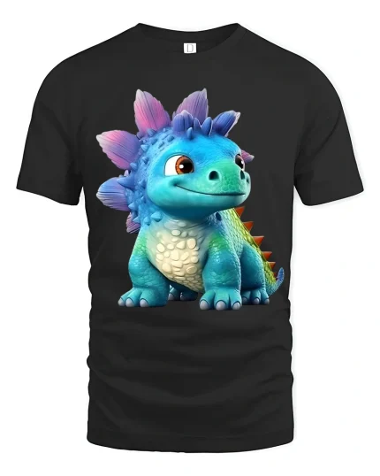 Cute Baby Dragon Cartoon Graphic Tee With Adorable Fantasy Style - black t-shirt on white background